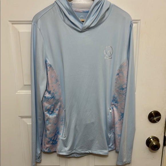 Tops - Light Blue Hoodie with Pink Accents
